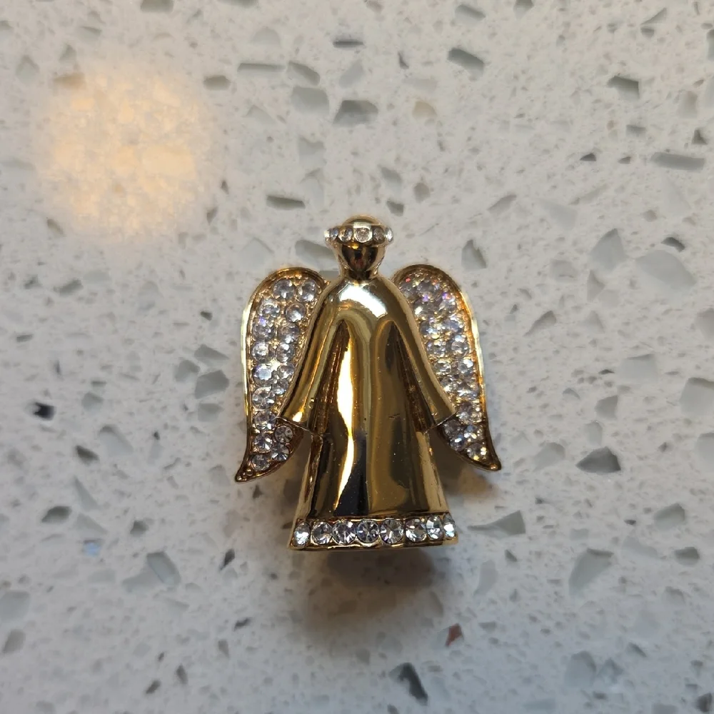 Monet Gold Angel Brooch with Crystals